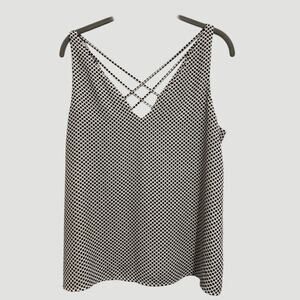 Express Downtown Cami Tank Top Black White Dot Crisscross Back Lined Office M